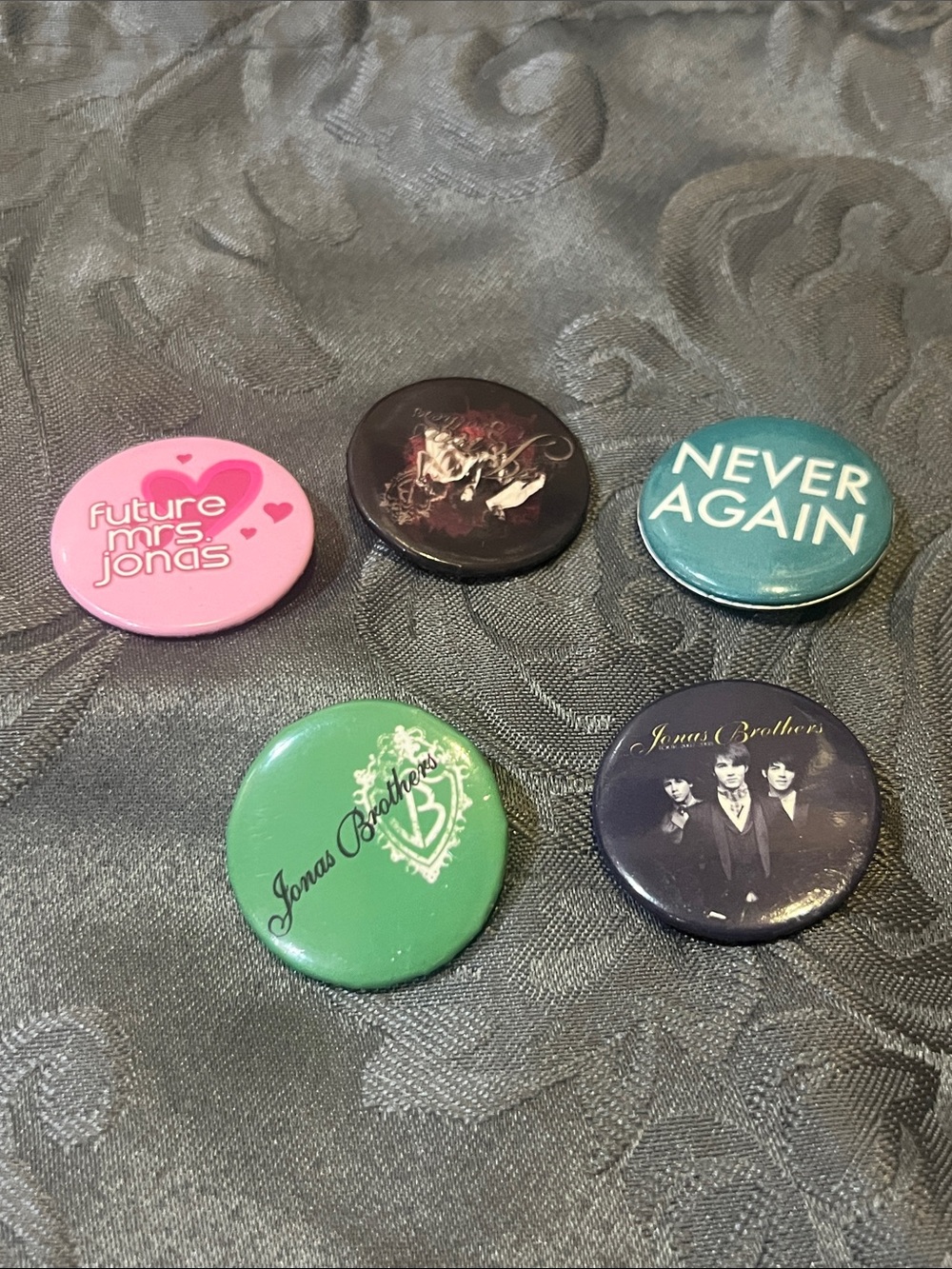 Jonas Brothers Vintage Pinback Button Lot - Pink, Teal, Green, Black